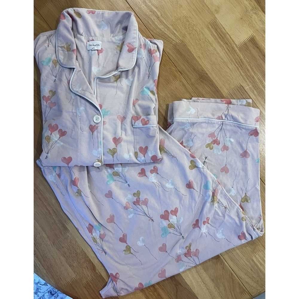 BedHead PJs Pajama Set 3X Short Sleeve/Capris Balloon Hearts Cozy Valentine Pink